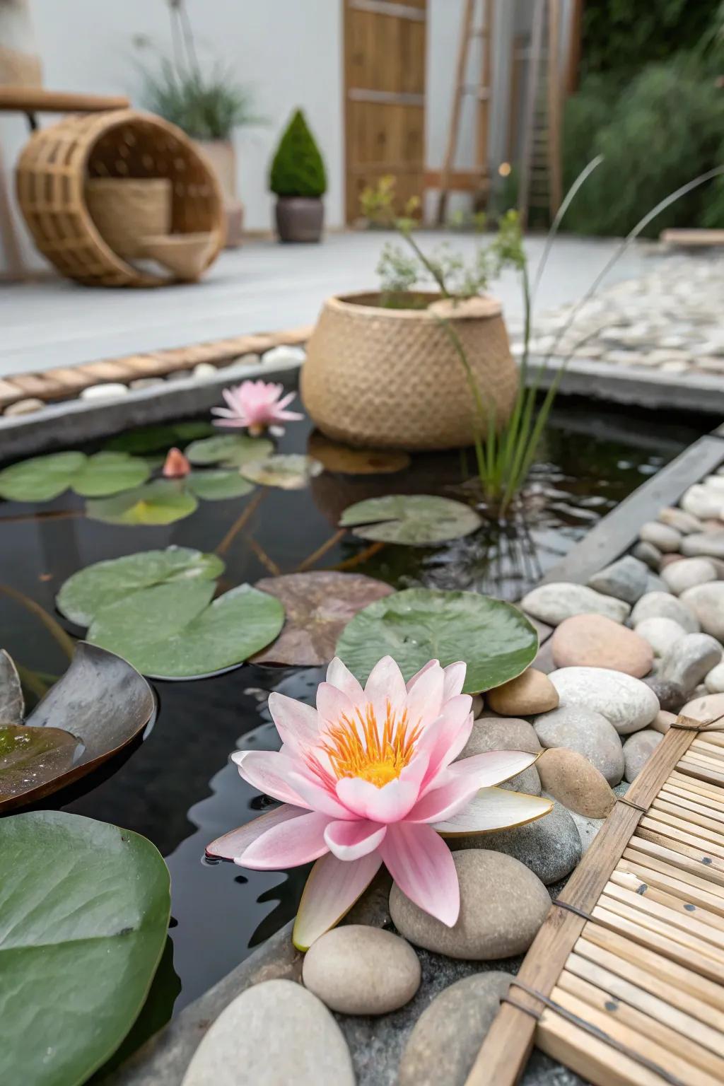 Enhance your pond's elegance with the timeless beauty of water lilies, blending simplicity and serenity.