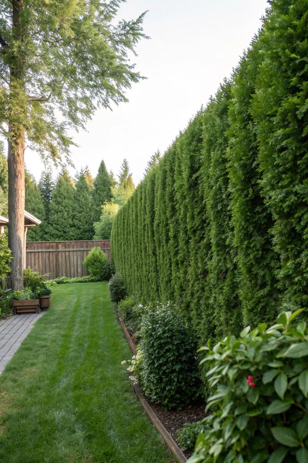 Tall and dense hedges create a natural privacy barrier