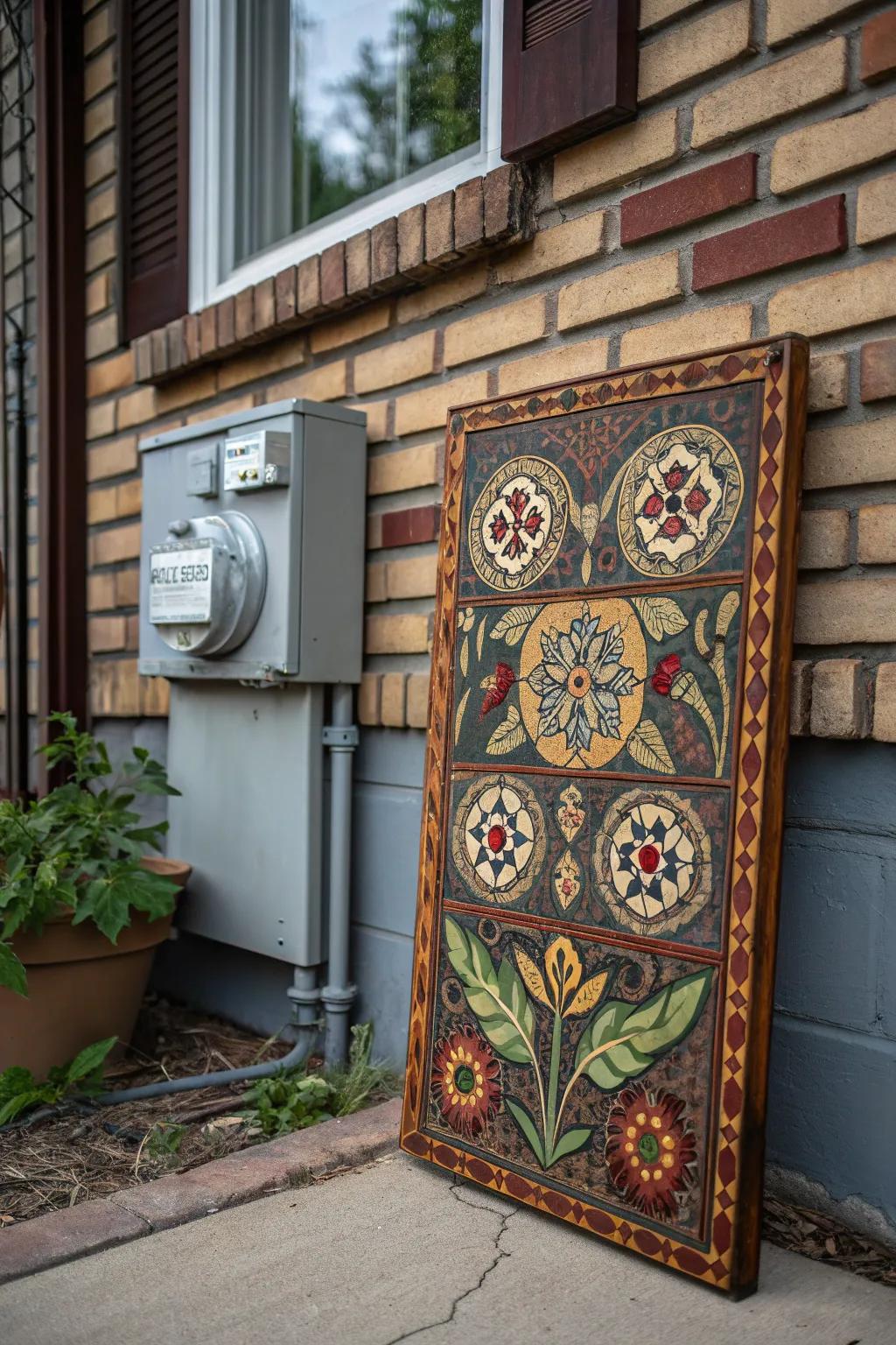 Transform your exterior with bespoke craftsmanship: conceal your electric meter with artistic flair.