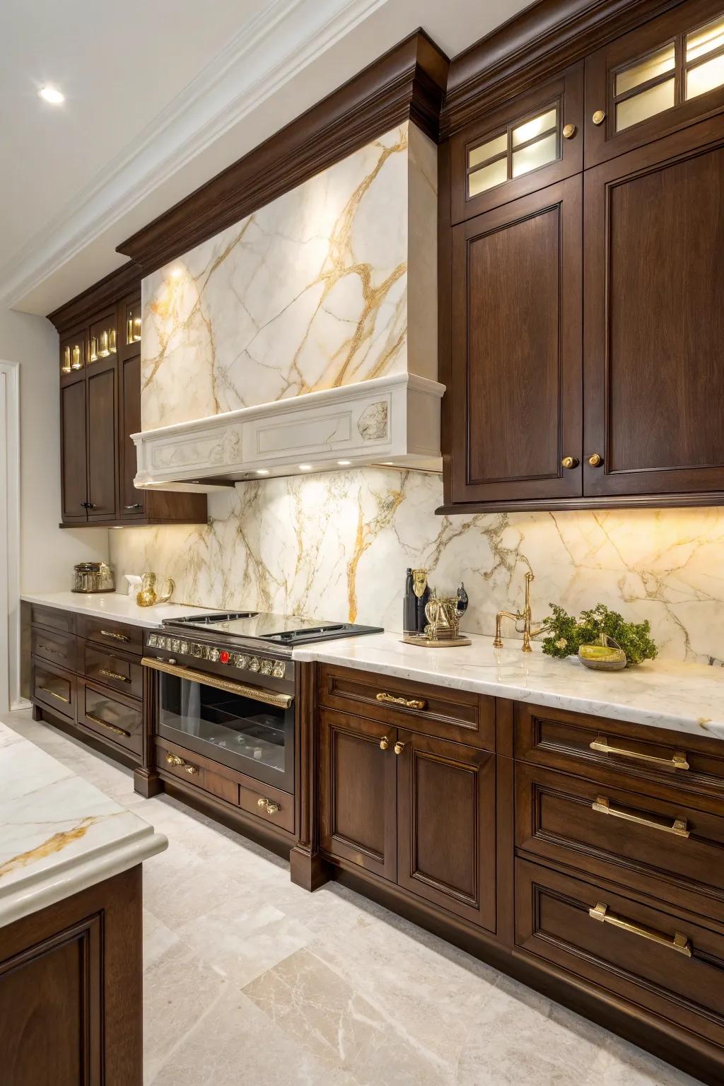 Calacatta Gold marble adds a touch of luxury.