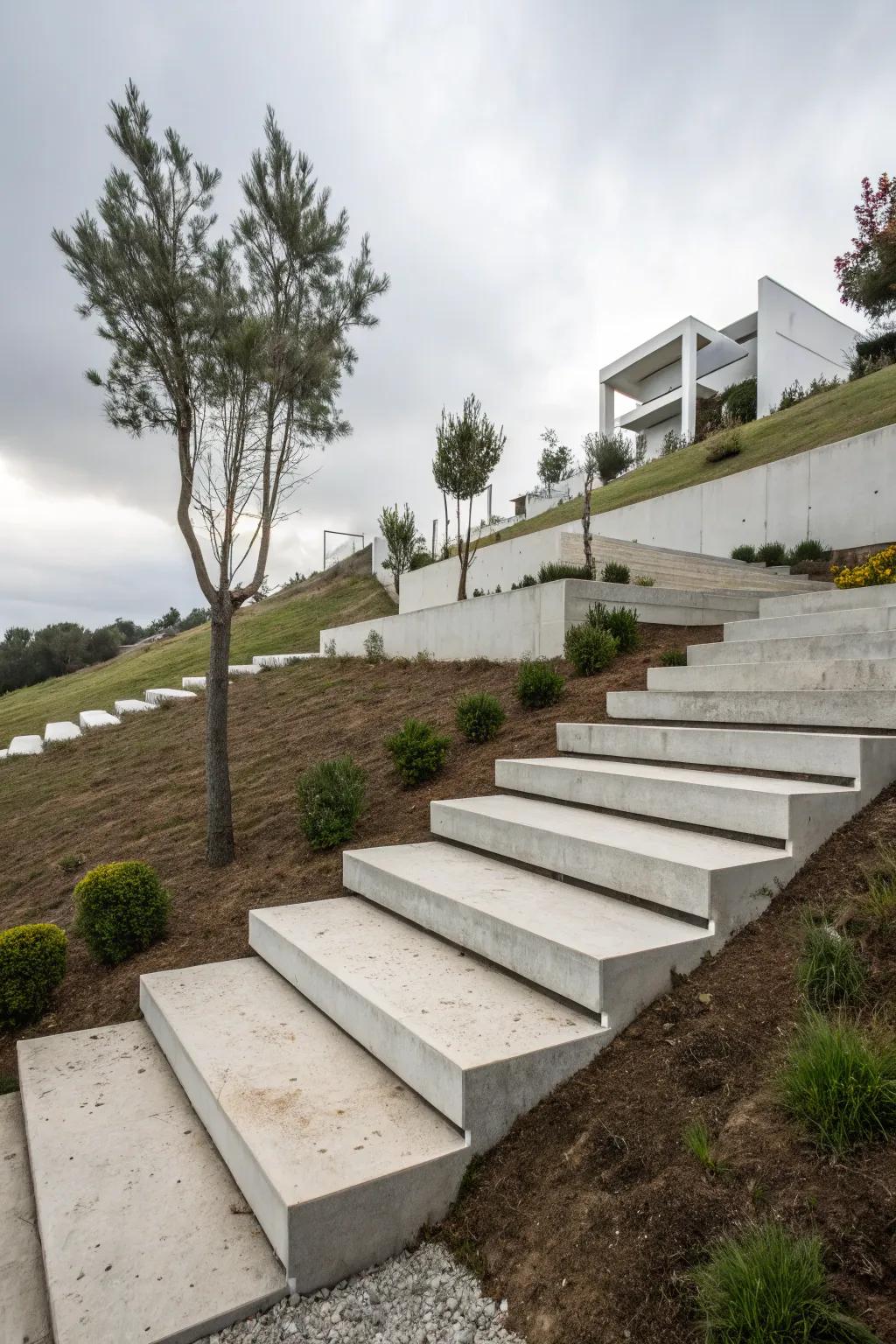 Floating concrete steps add a modern flair to your landscape.