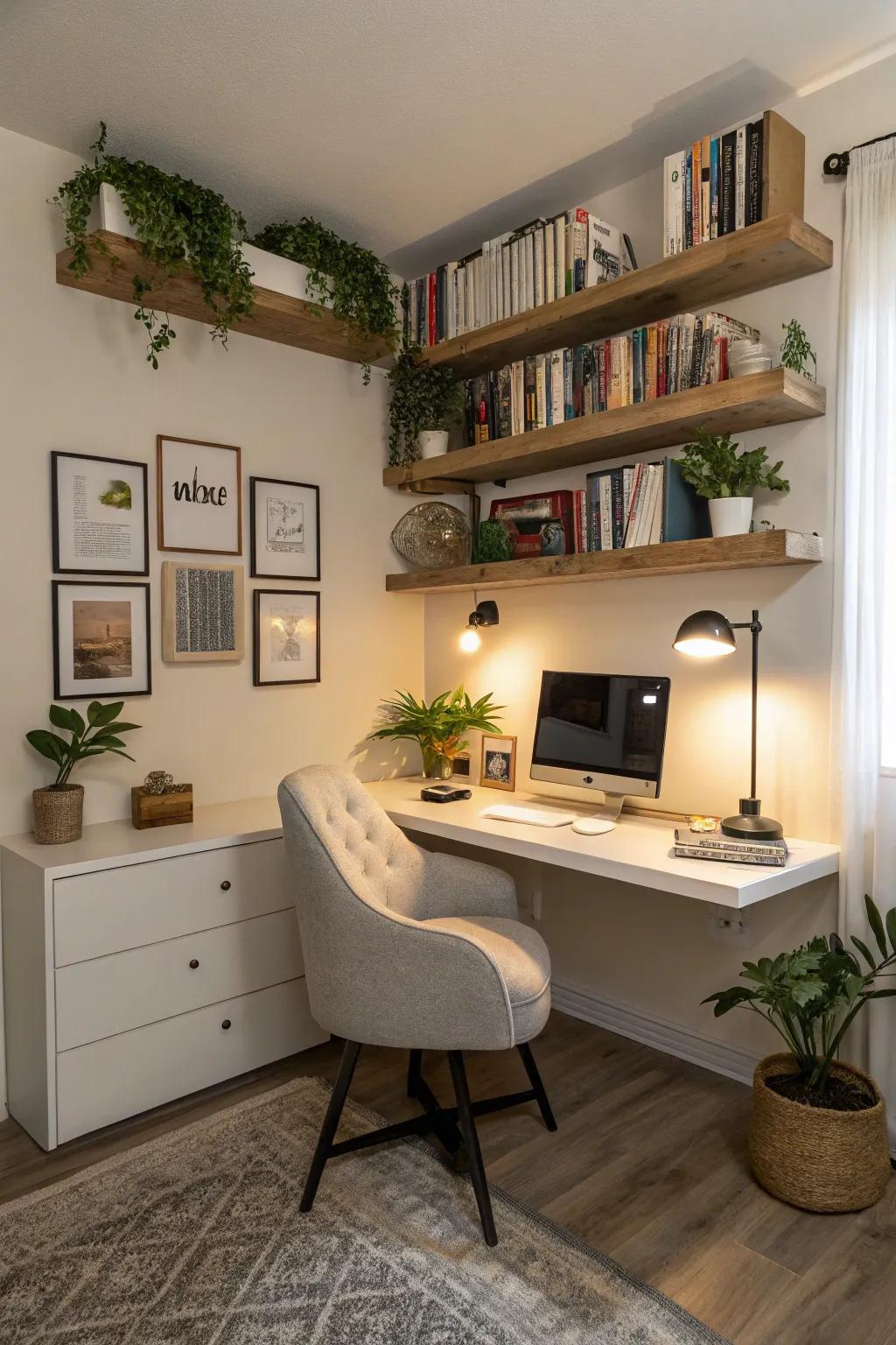 A compact and efficient corner office layout.