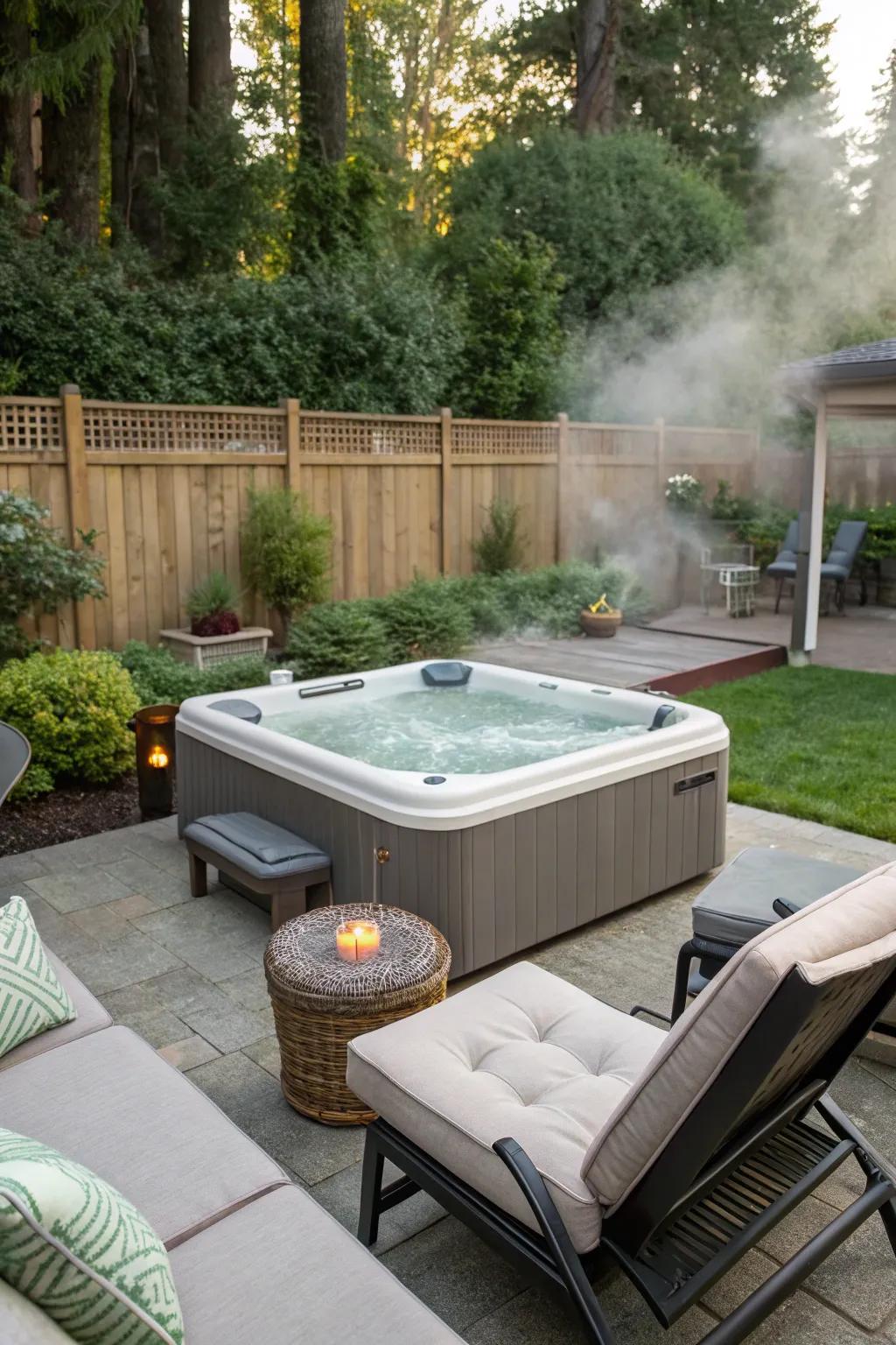 Comfortable seating invites relaxation around the hot tub.