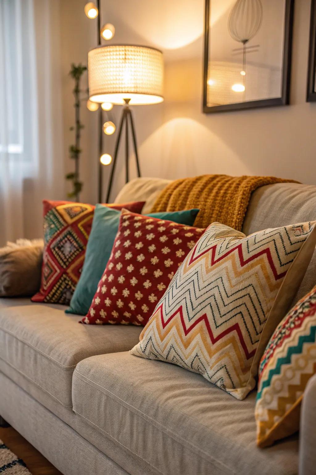 Vibrant throw pillows can transform your sofa into a statement piece.