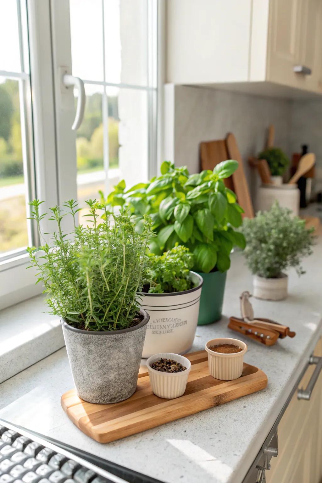 Grow your own herbs on a sunny windowsill for fresh flavors at your fingertips.