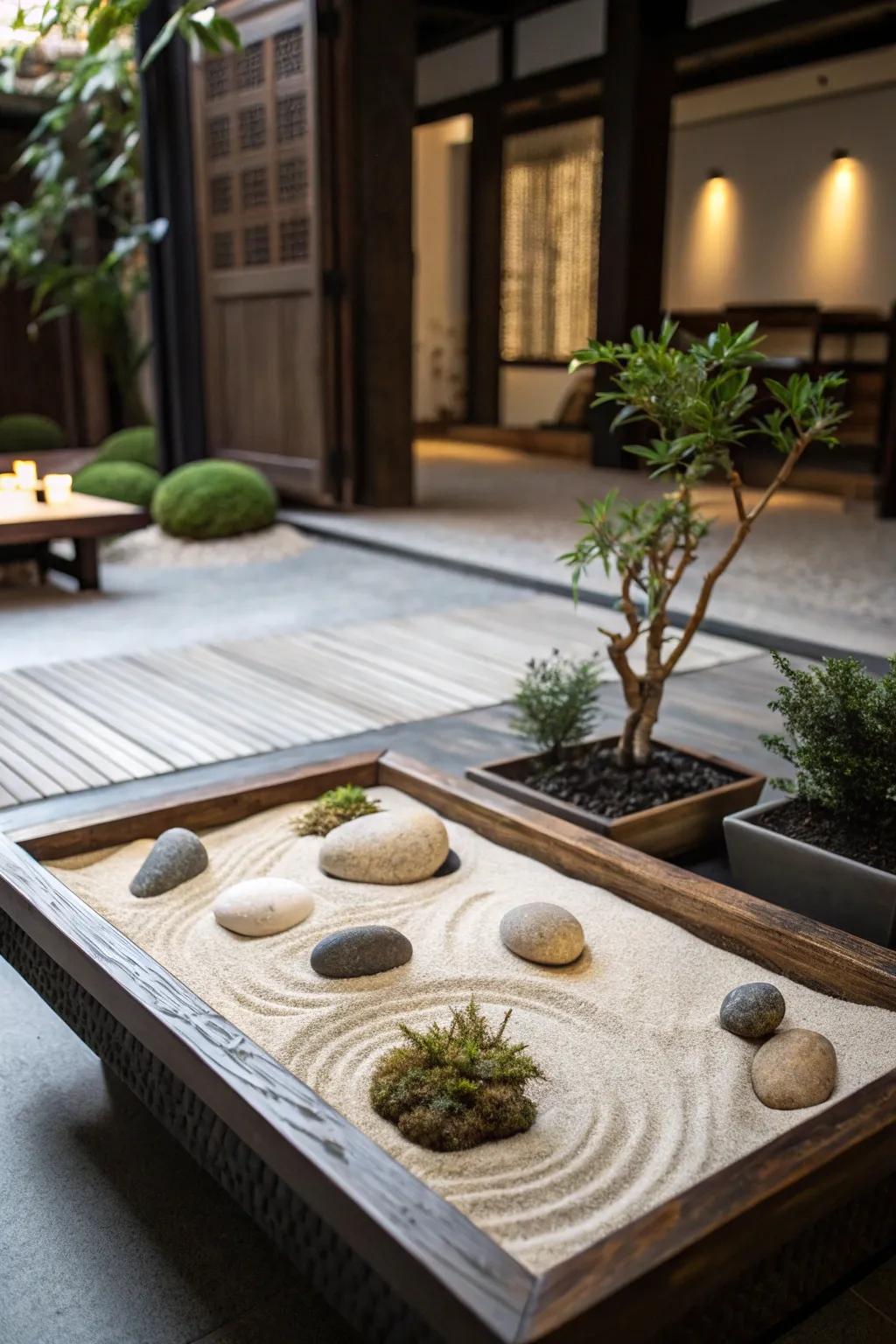 A Zen garden offers a peaceful retreat within your home.