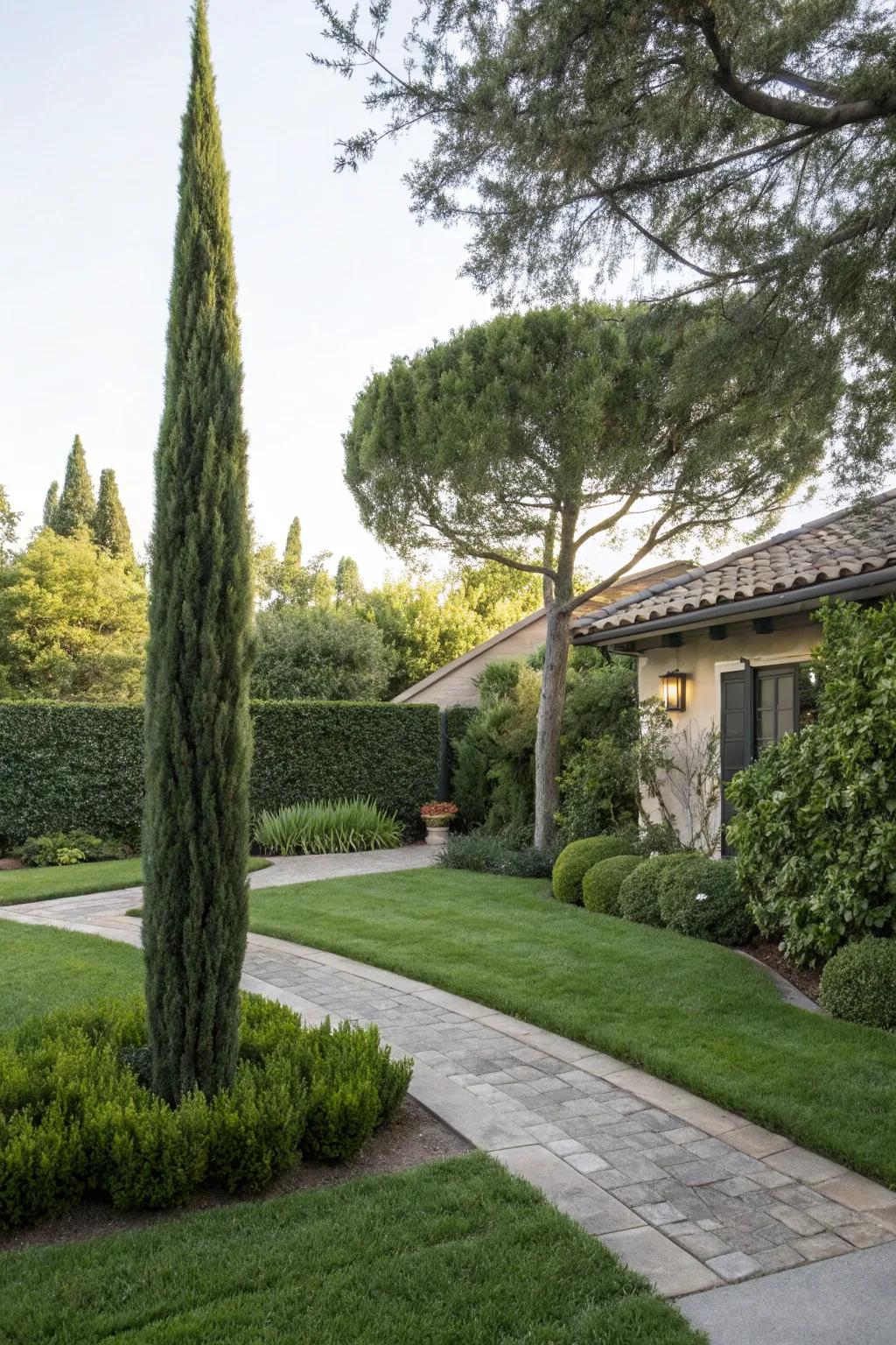 A towering juniper commands attention as a front yard highlight