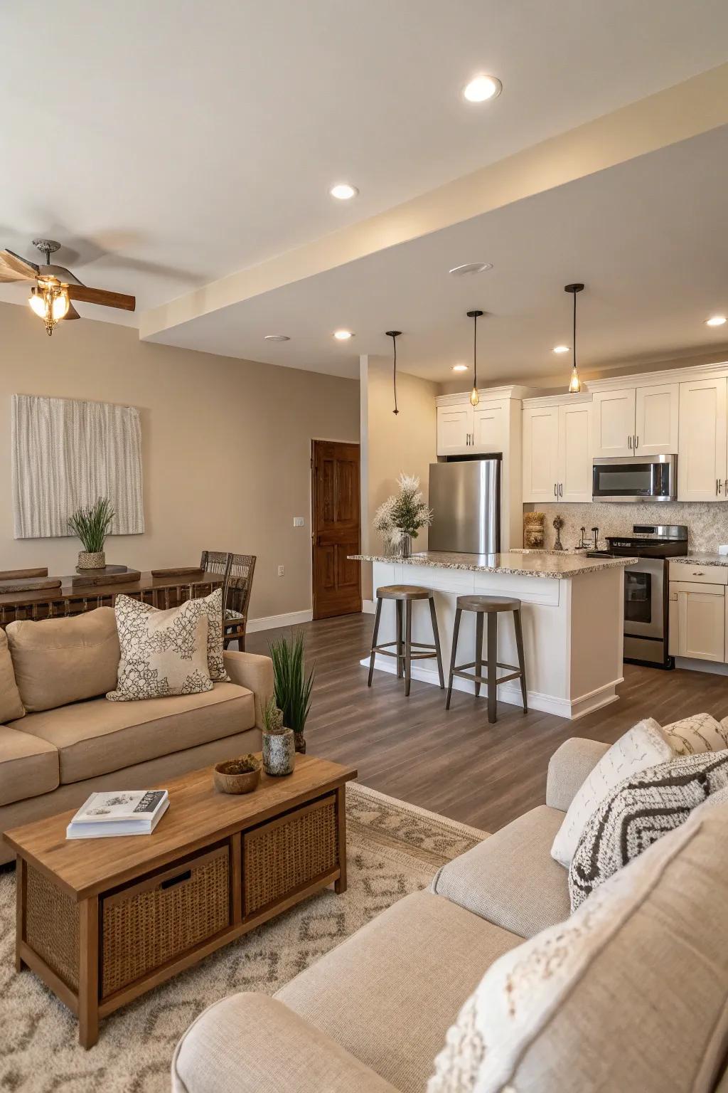 Subtle shades foster a calm, unified space.