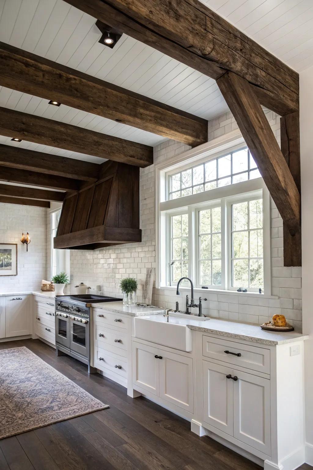 Dark beams against light interiors offer a stunning visual contrast.