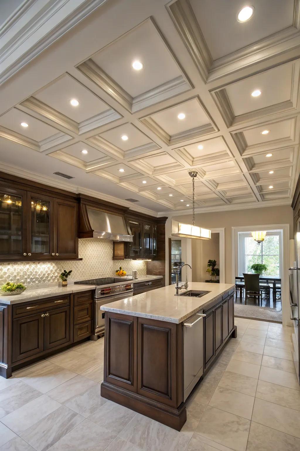 Infuse refinement into your kitchen with a timeless grid ceiling.