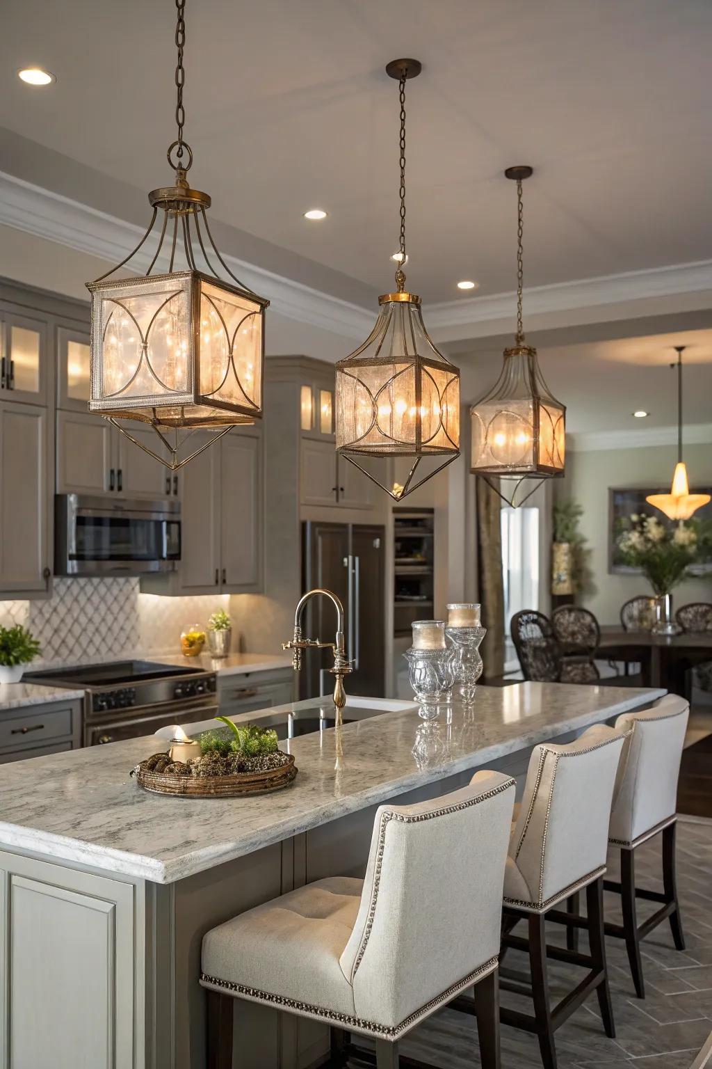 Elegant pendant lights adding charm to a kitchen.