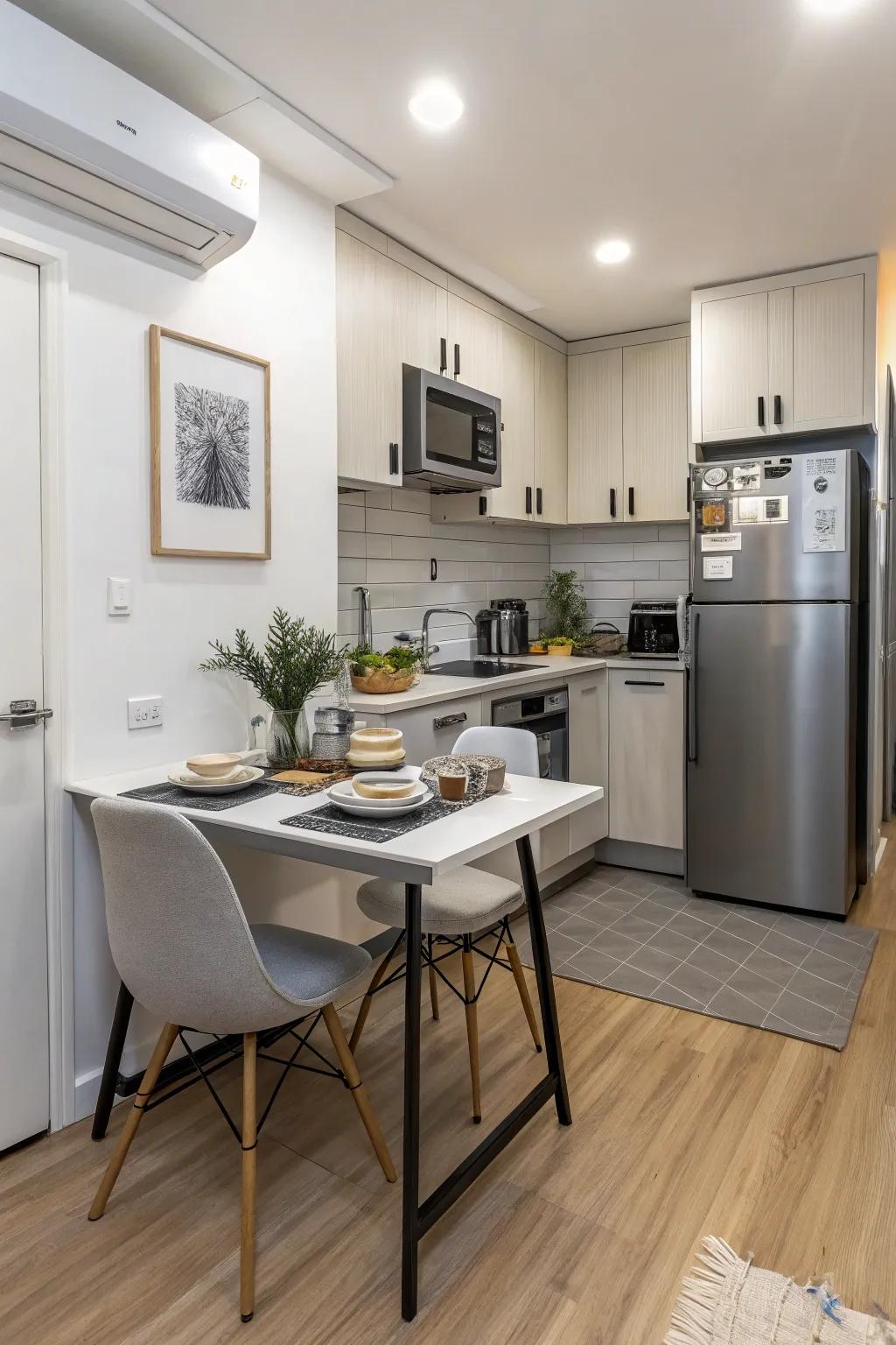 Maximize small spaces with a compact island dining table combo.