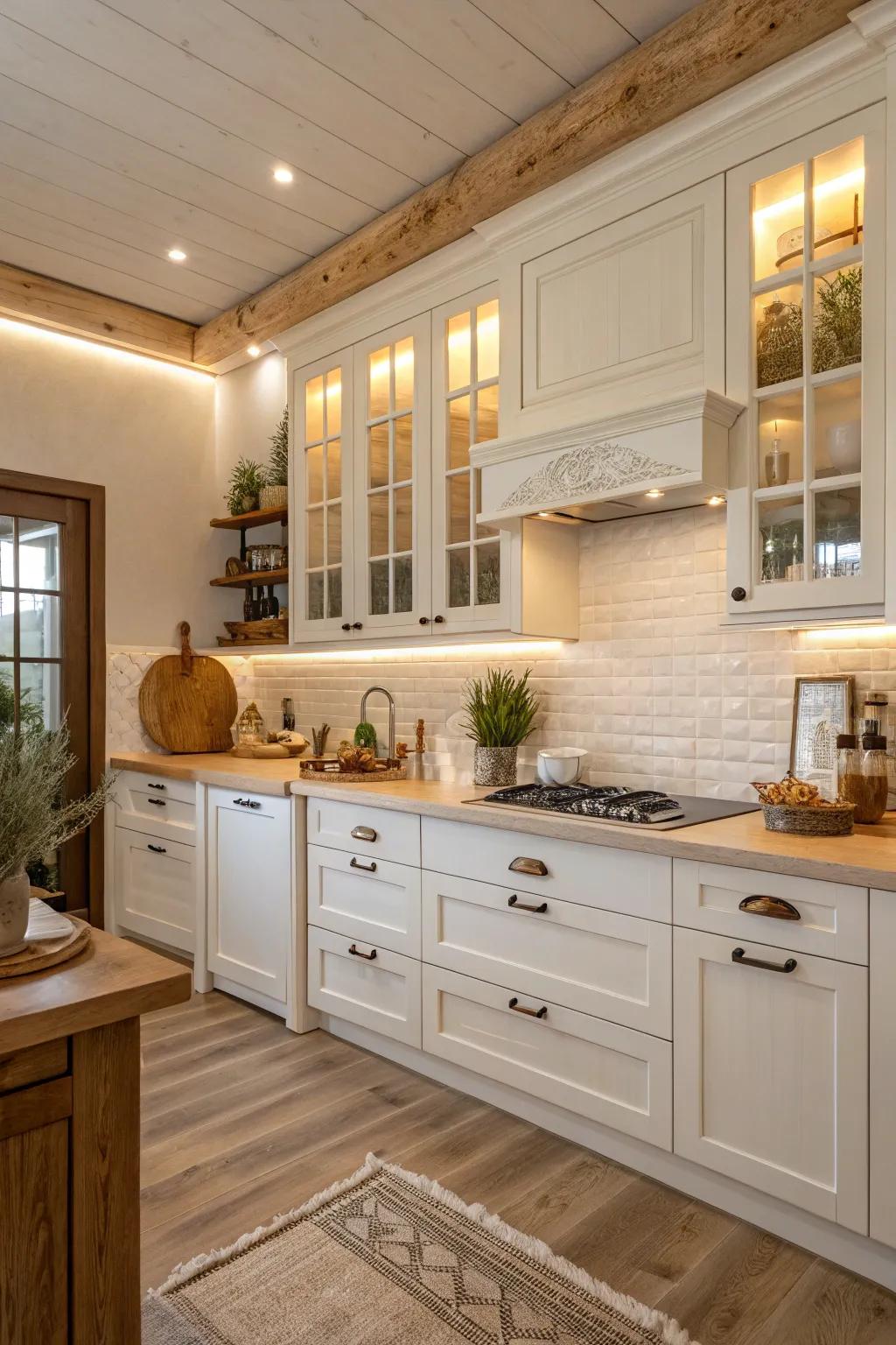 A kitchen adorned with a gentle and cozy color scheme.