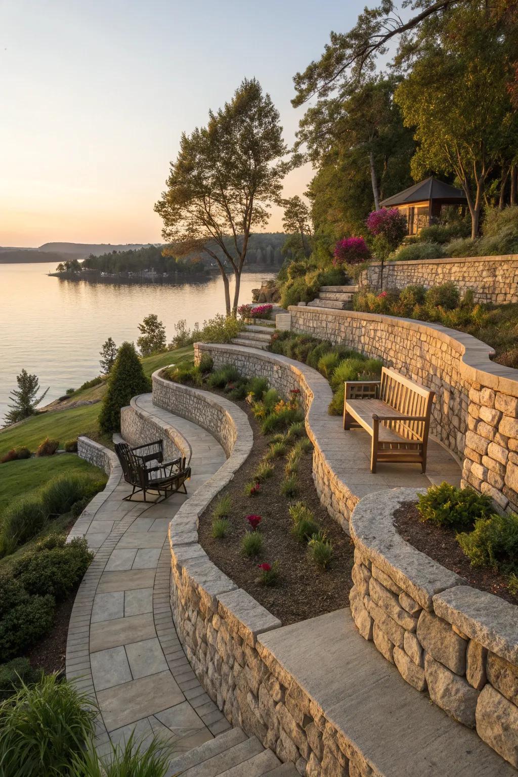 Elevate your lakefront with terraced elegance—where nature meets craftsmanship.