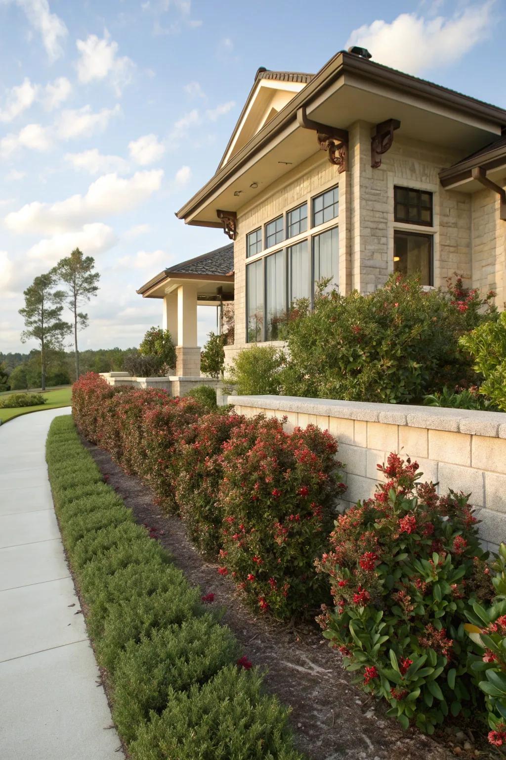 Indian hawthorn complements architectural features beautifully.