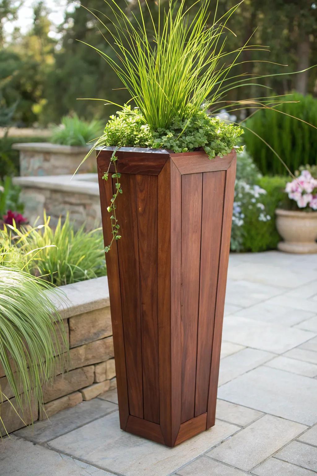 Elevate your garden with handcrafted elegance: a stylish solution for disguising the ordinary.