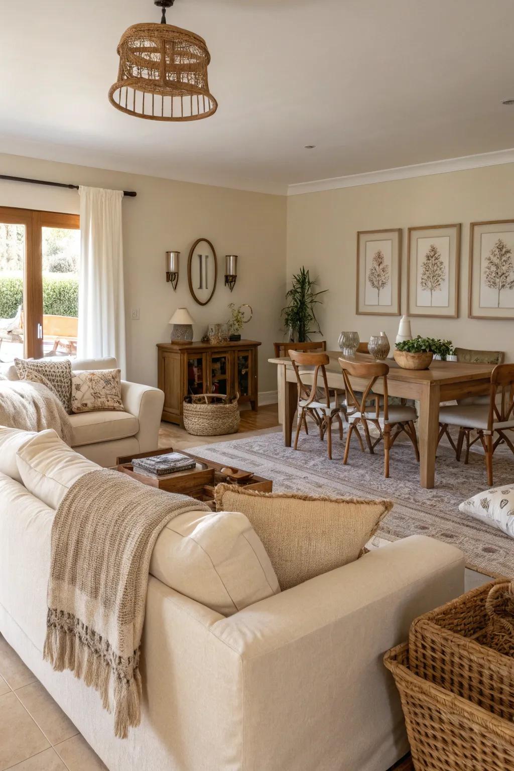 Neutral hues cultivate a cohesive and soothing setting.