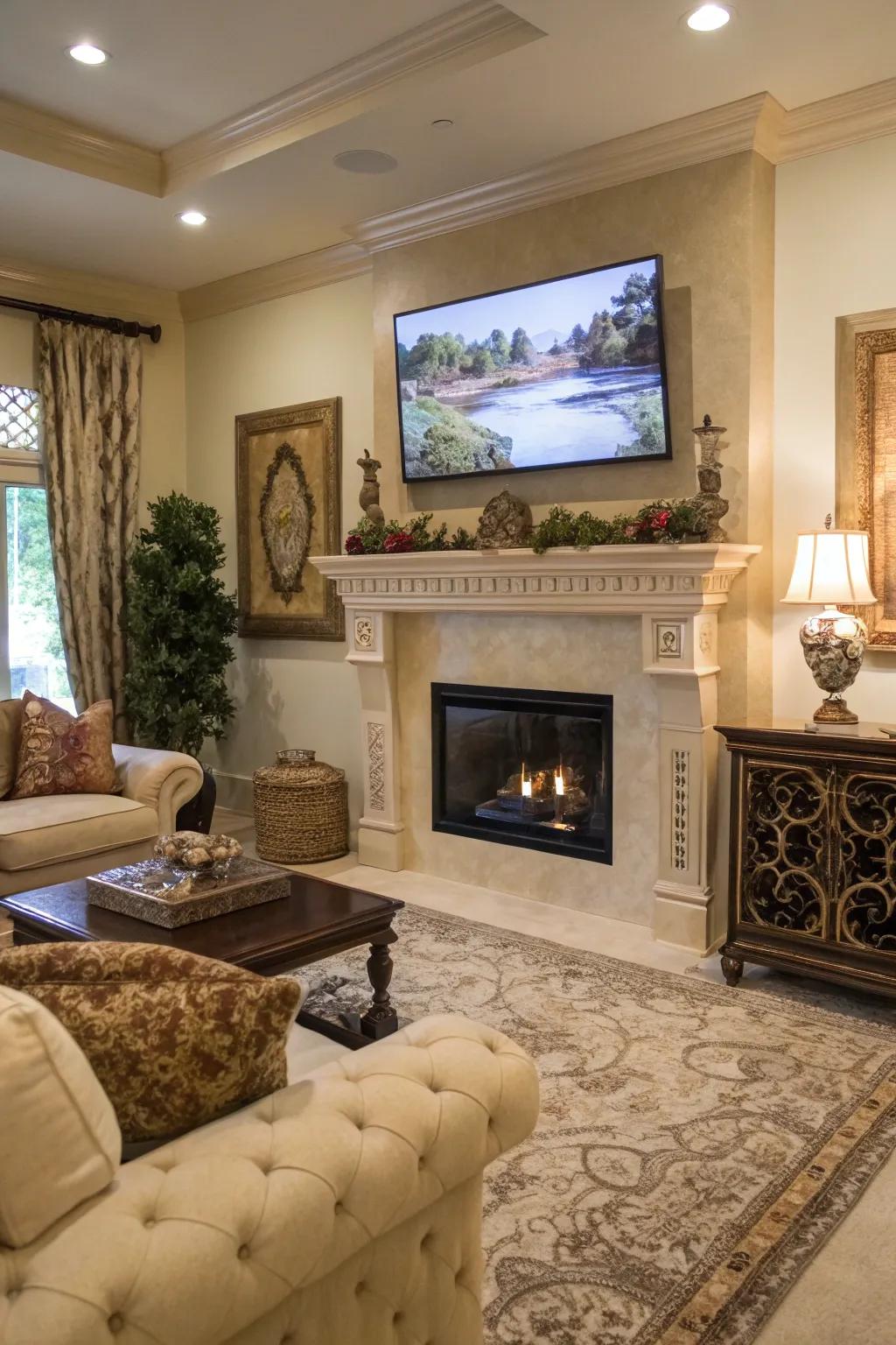 A TV masquerading as art adds a sophisticated touch.