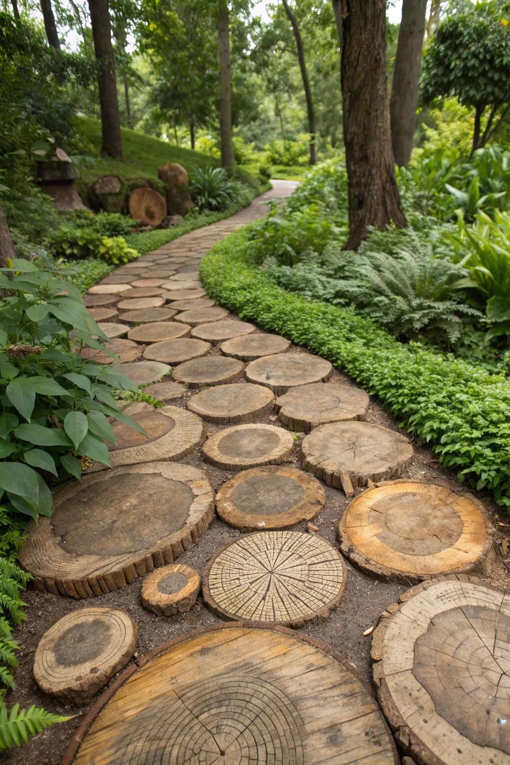 Step into nature's craftsmanship with a charming log pathway.