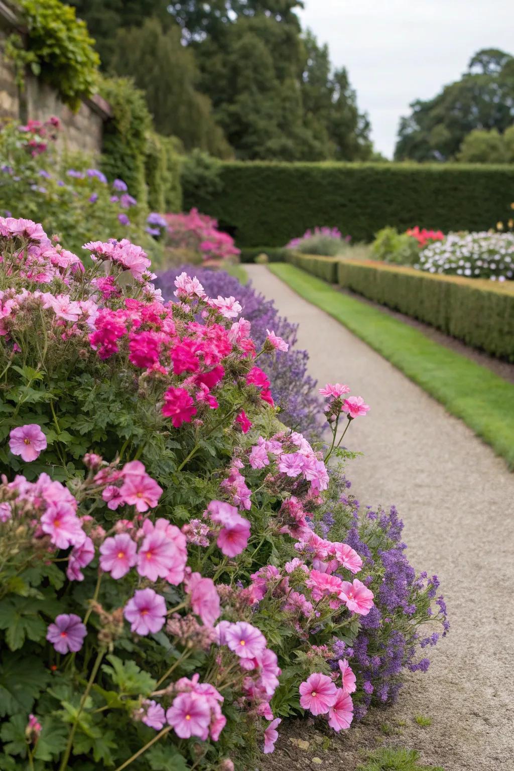Hardy geraniums offer vibrant hues with little upkeep.