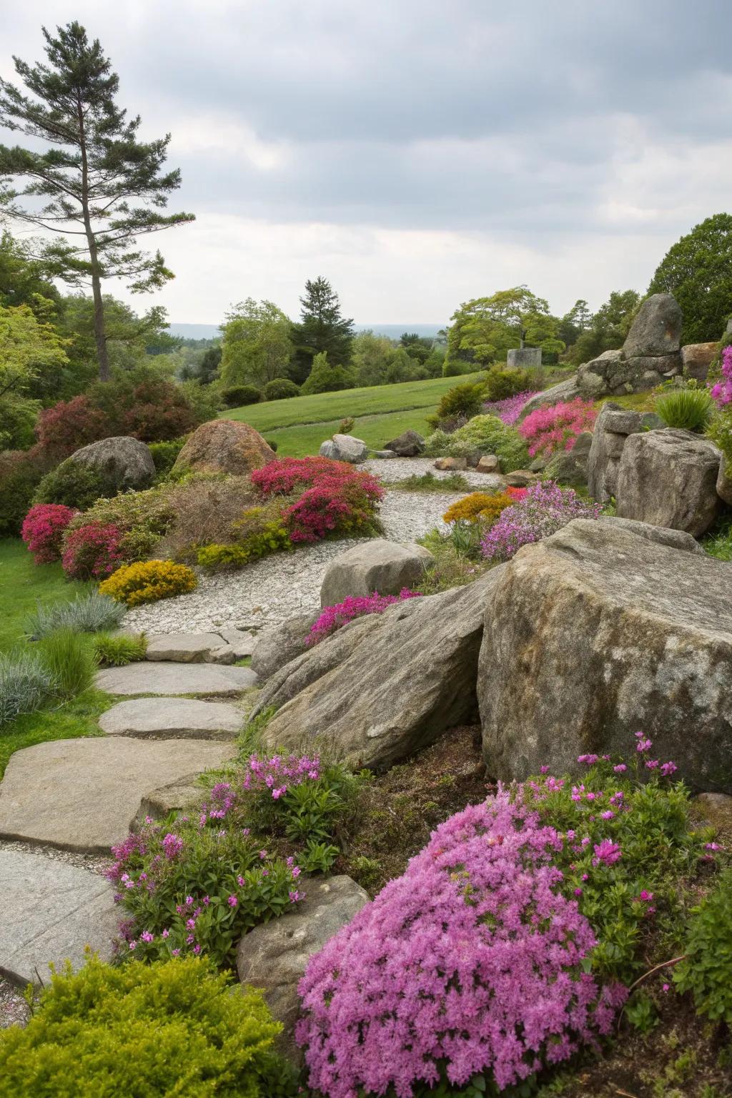 Natural rocks enrich the drama and beauty of a perennial garden.