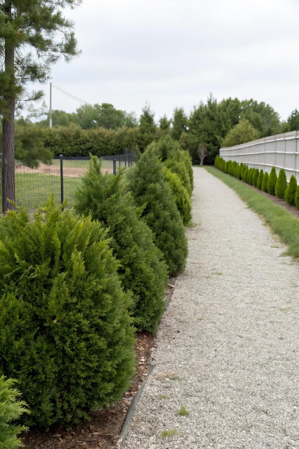 Evergreen bushes contribute form with minimal labor.