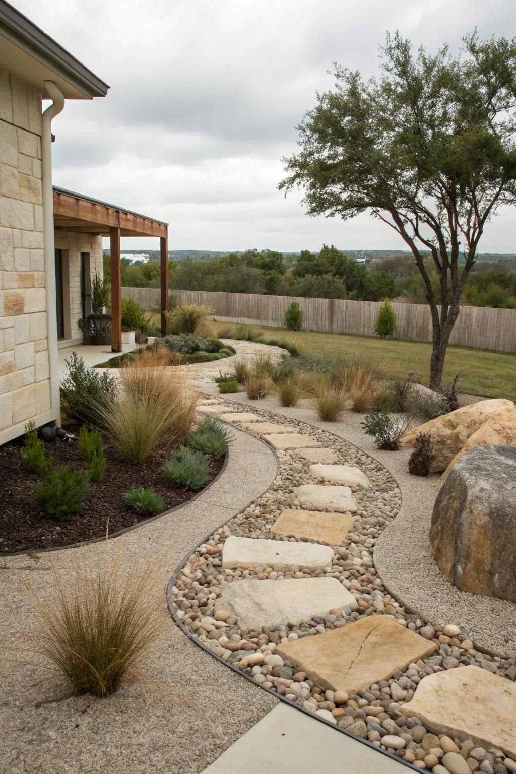 Gravel and rock gardens offer a chic alternative to traditional lawns.