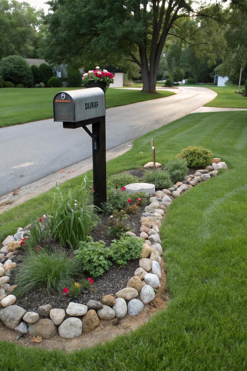 Sharp stone margins craft a polished visage around your mailbox.