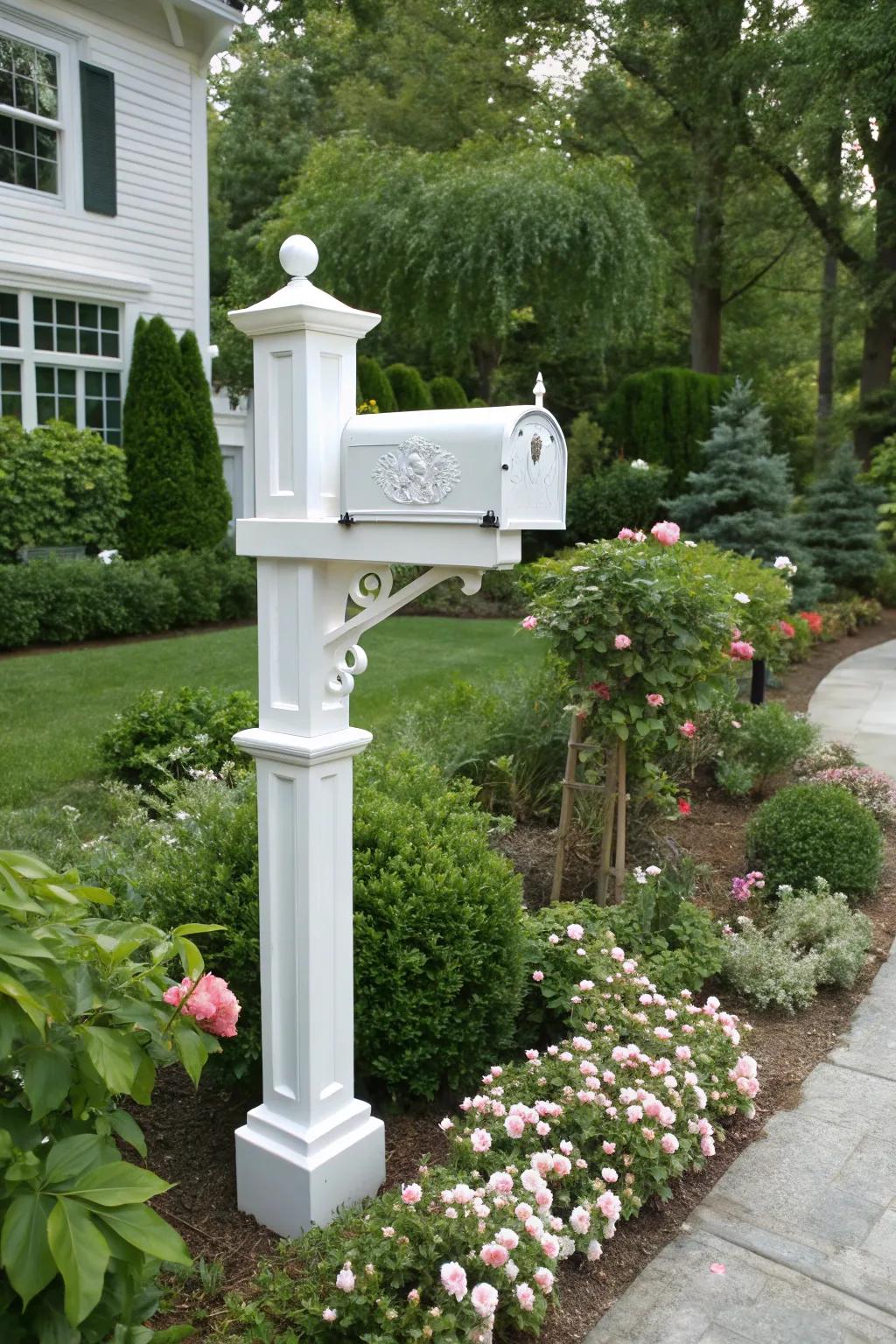 White mailbox posts create a quintessential and adaptable aesthetic.