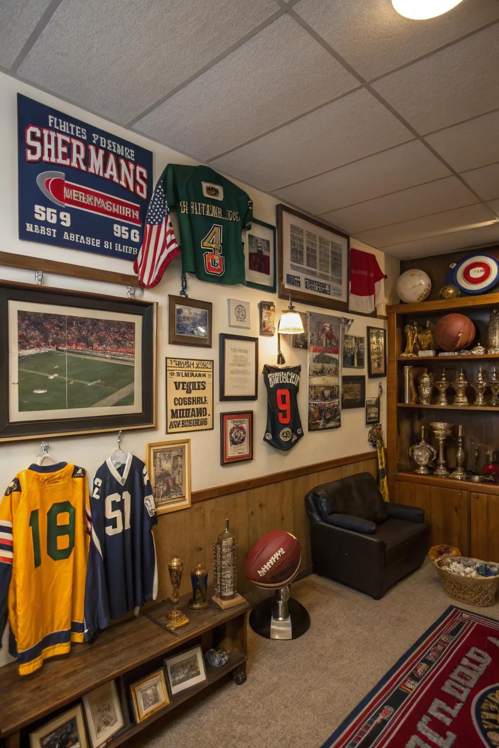 Personalized themed decor in a man cave.