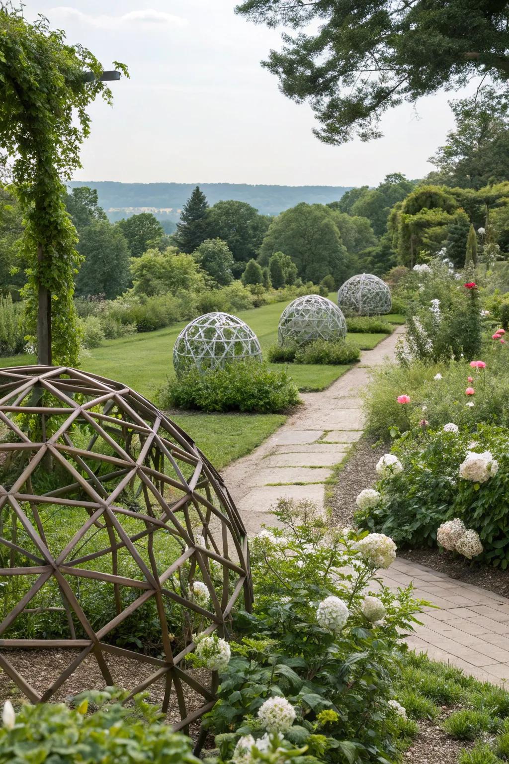 Geometric spheres make a striking focal point.