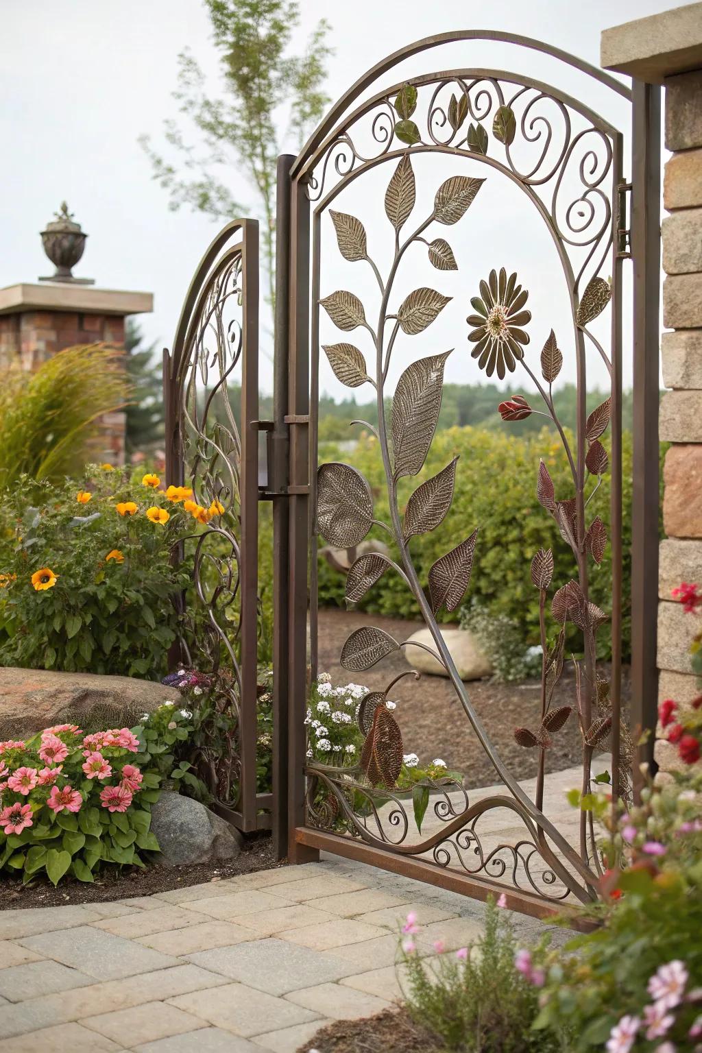 Nature-inspired patterns bestow an artistic accent onto metal doors.