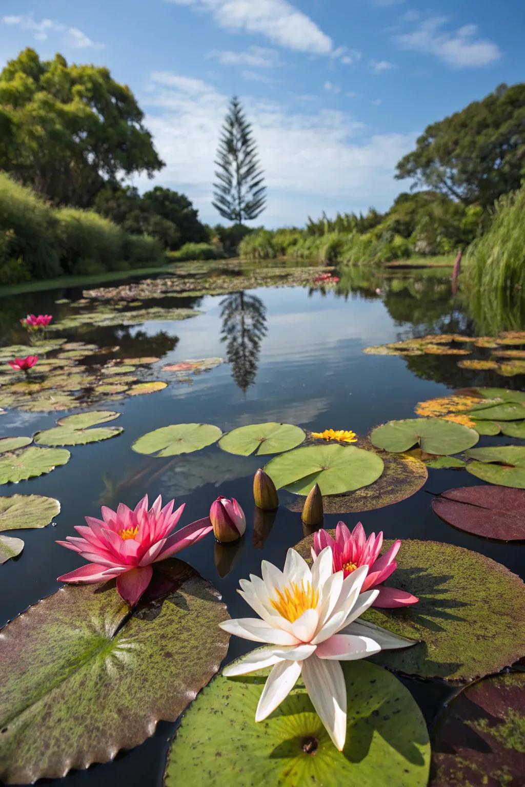 Lively water blooms jazz up any mini pond.