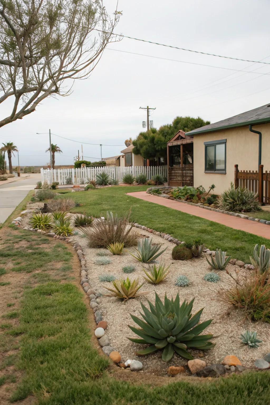Simple planting with succulents and grasses keeps the space tranquil.