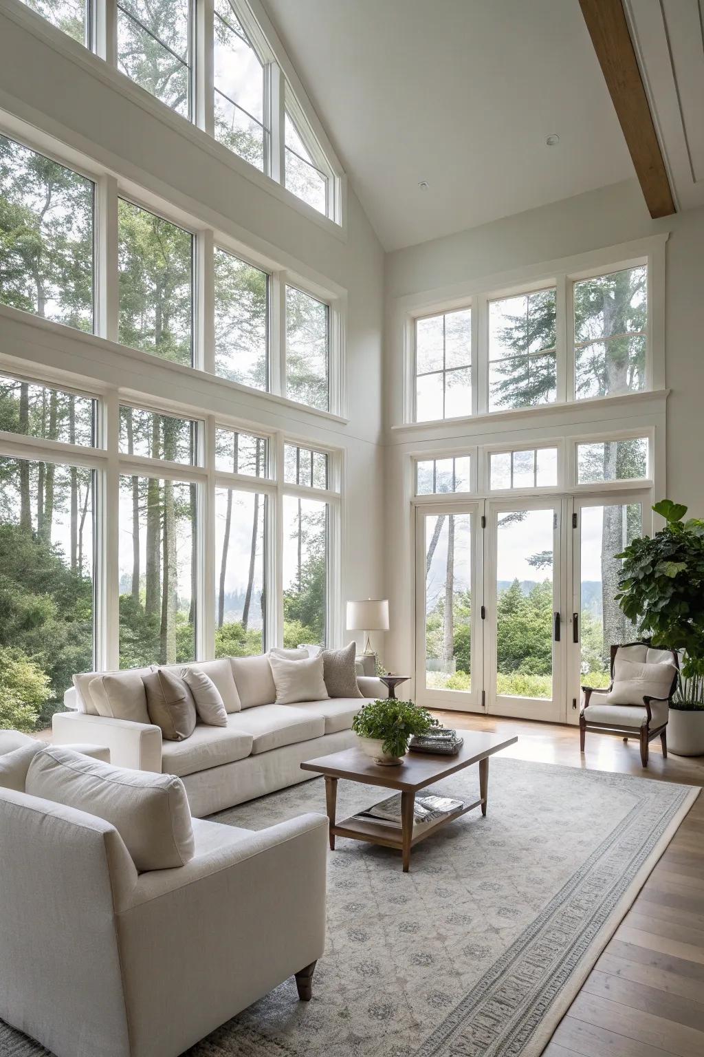 Sunlight engulfs this minimalist living area, establishing a cozy and welcoming environment.