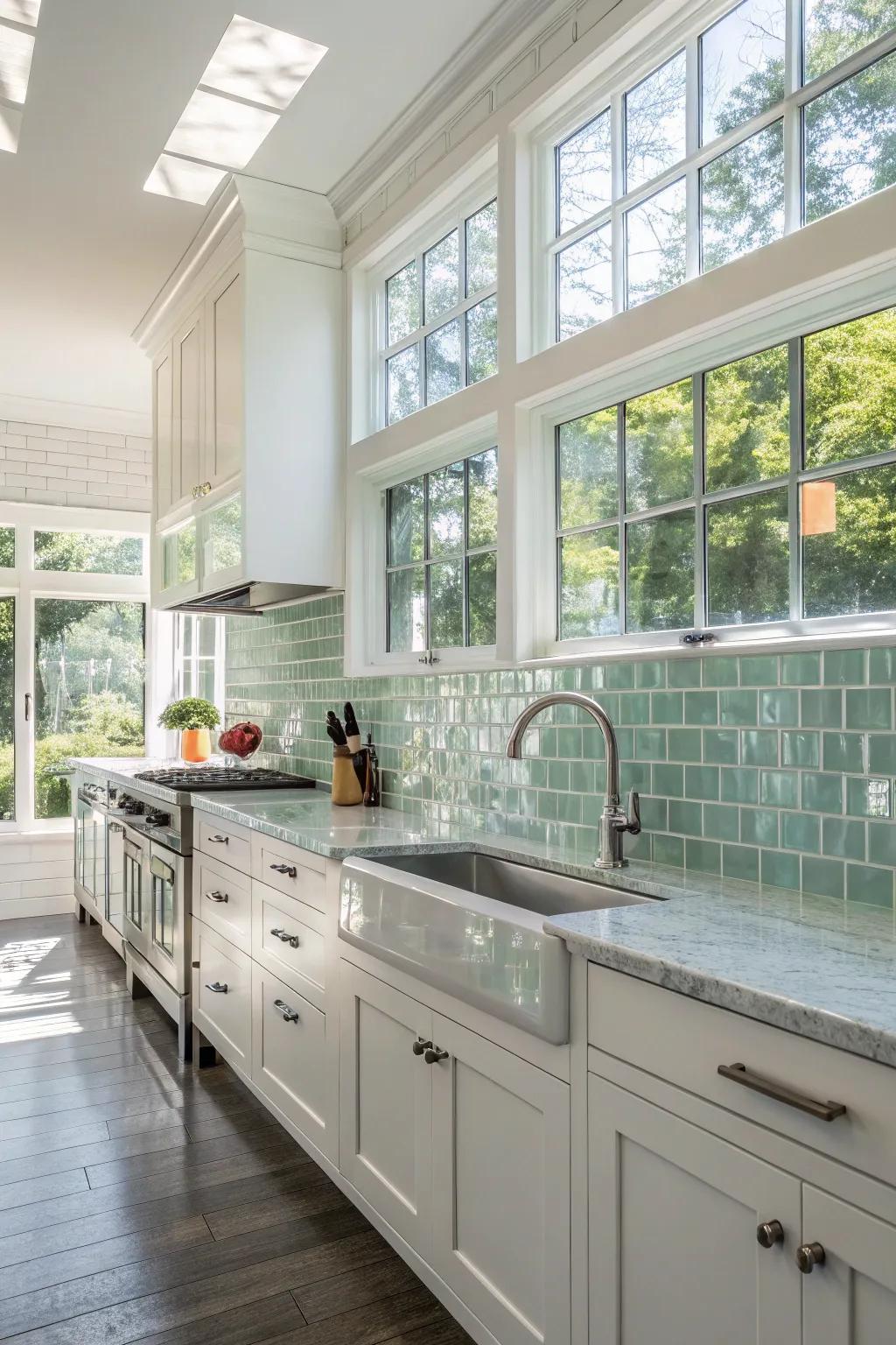 Glass tiles add brightness and openness to any kitchen.