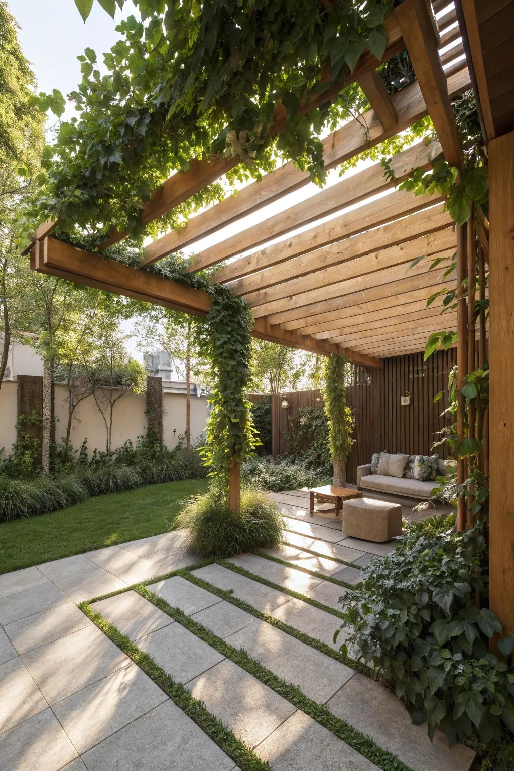 A pergola adds architectural interest and natural shade to a patio.