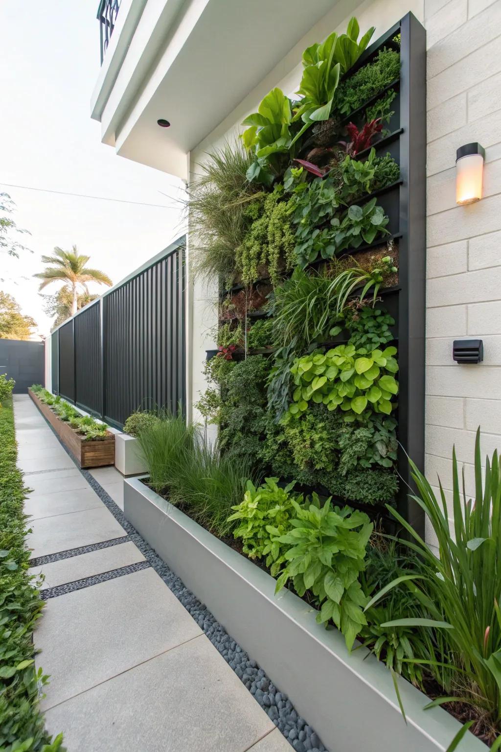 Upright gardens optimize greenery within a restricted area.