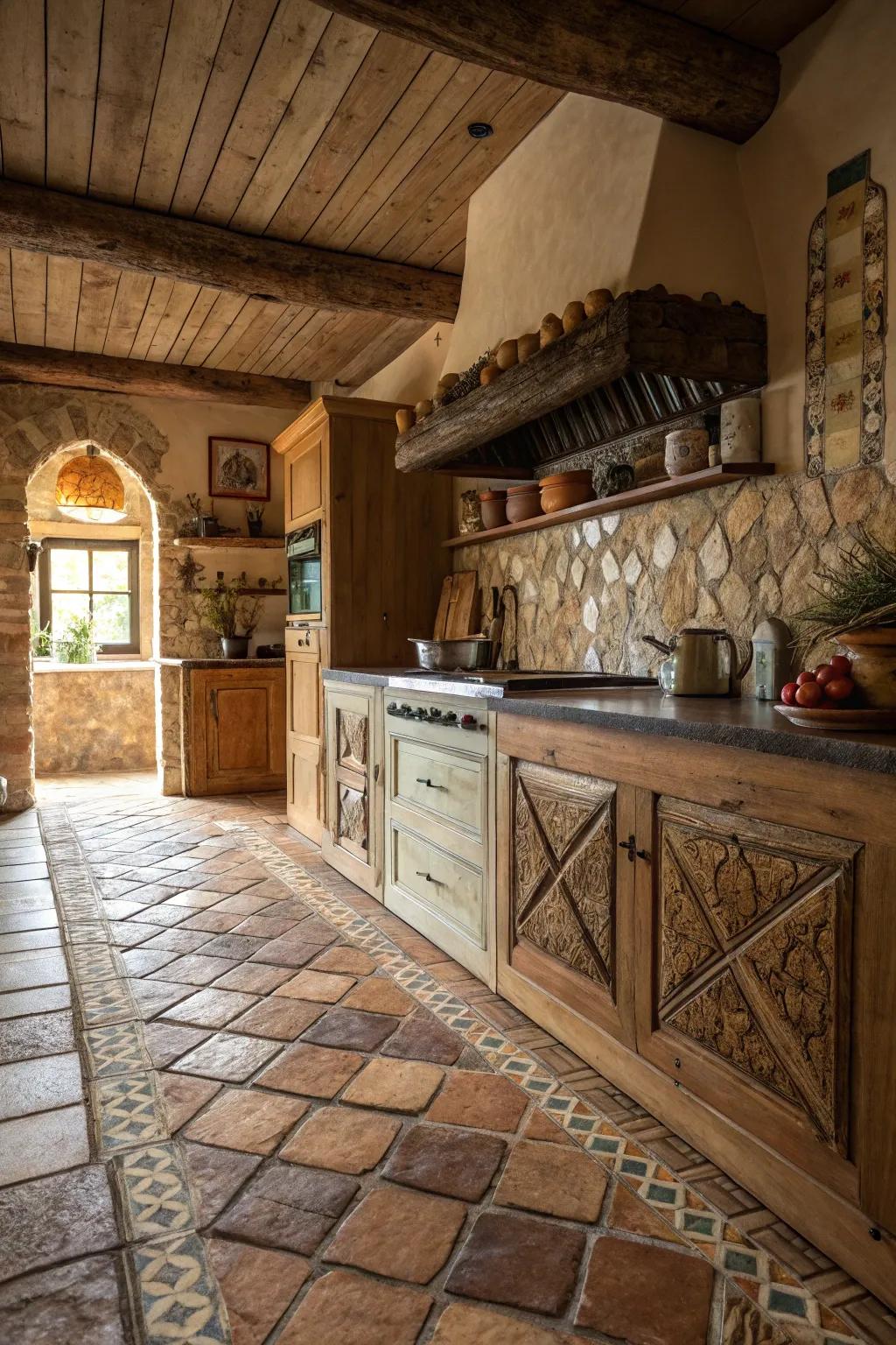 Handcrafted tiles fill this kitchen with homespun charm and character.