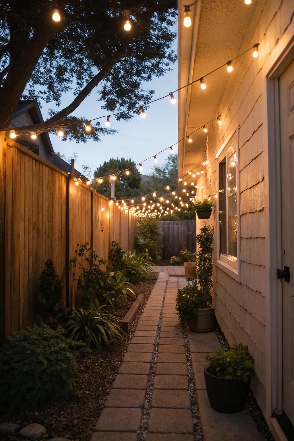 Lighting can create a magical atmosphere in your side yard.