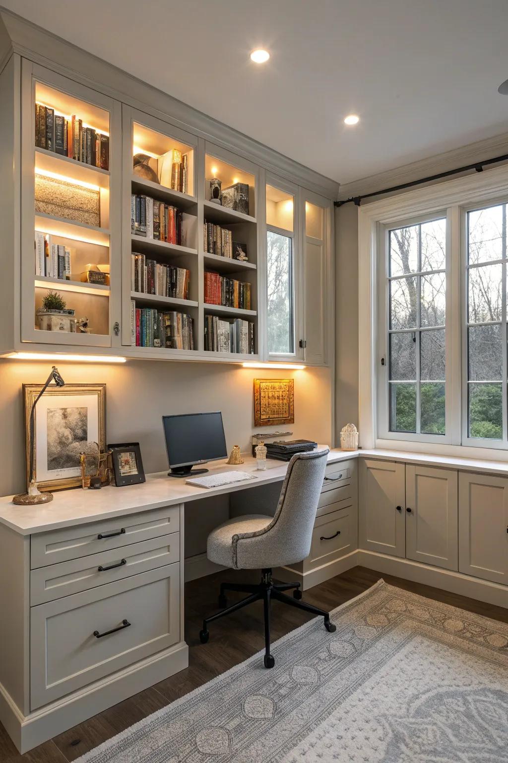 Decorative lighting adds warmth and focus to your office.