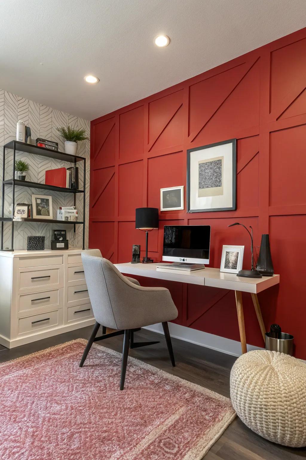 A bold accent wall can transform your office with minimal effort.