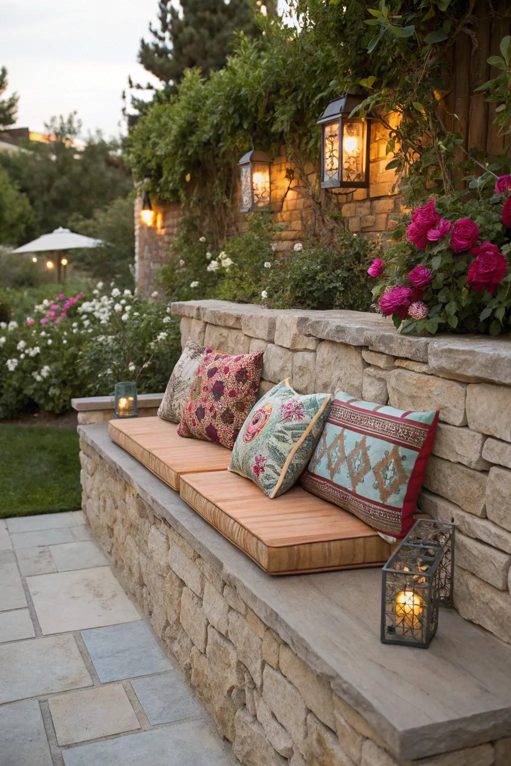 Incorporated seating maximizes comfort and usability.