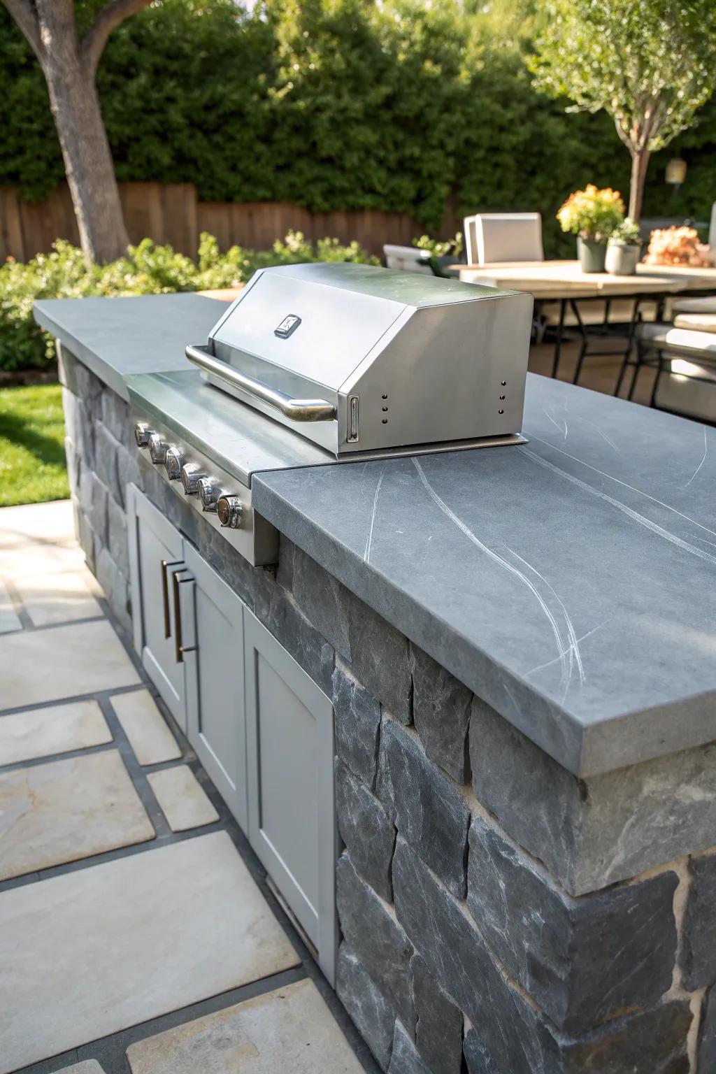 Embrace timeless elegance with a soapstone grill countertop that ages with grace.