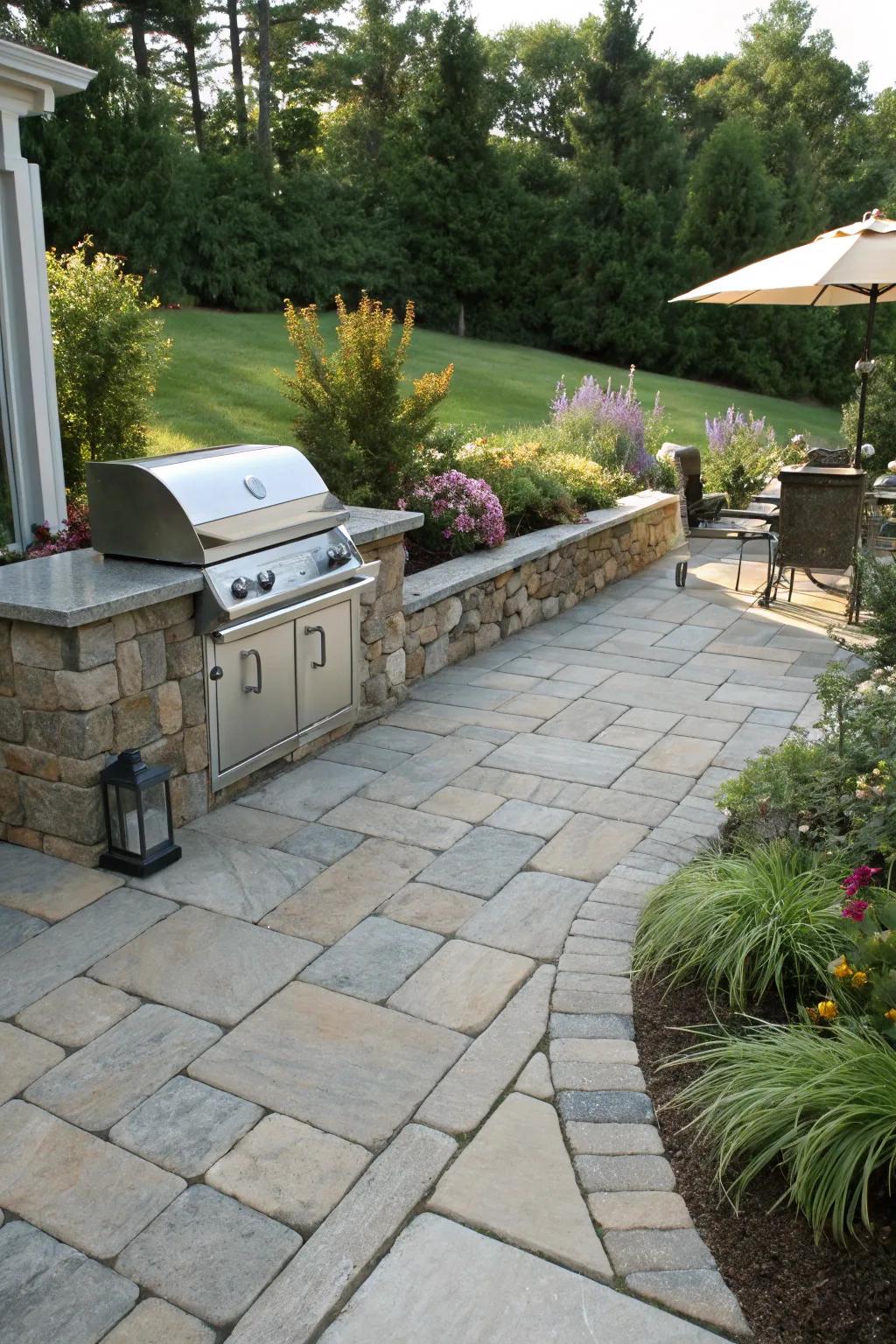A well-designed patio enhances the charm of your outdoor grilling area.