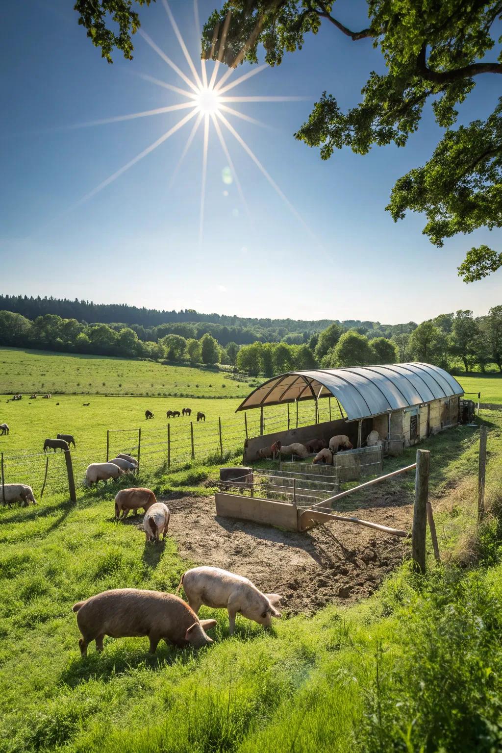 A roomy pen providing pigs the liberty to wander and explore.