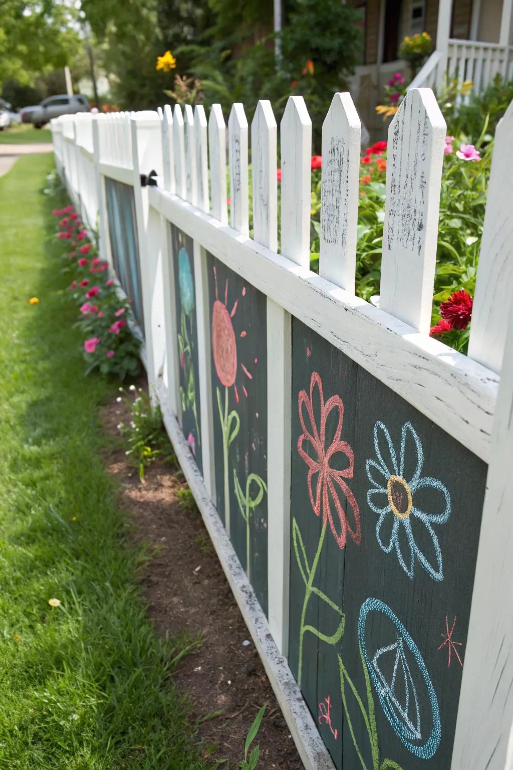 A playful chalkboard picket fence, offering a canvas for endless creative expression.