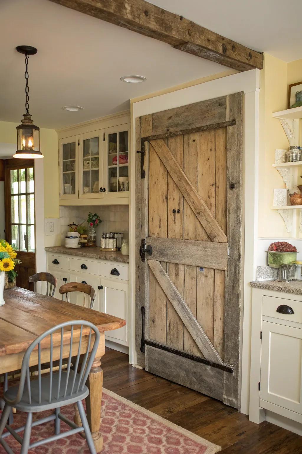 Rustic timber pantry access introduces warmth and character to your kitchen.