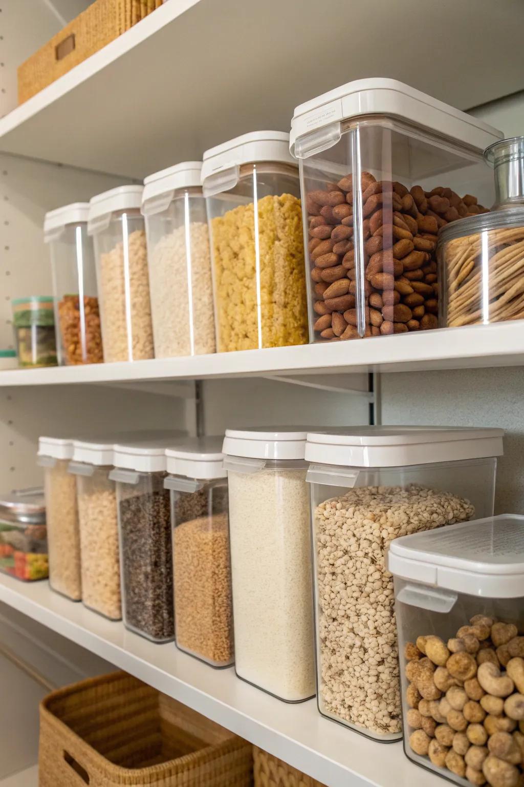 Transparent containers make it simple to keep an eye on your pantry stock.