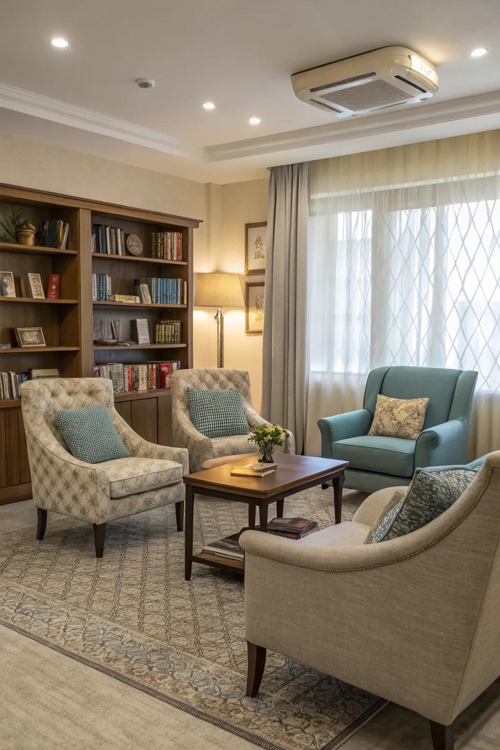 A well-defined conversation zone with chairs and a sofa.